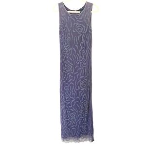 Pisarro Nights Beaded Rose Motif Evening Sleeveless Dress Slate (Size 12)